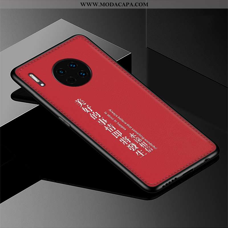 Capa Huawei Mate 30 Couro Malha Capas Telemóvel Vermelho Protetoras Cases Promoção