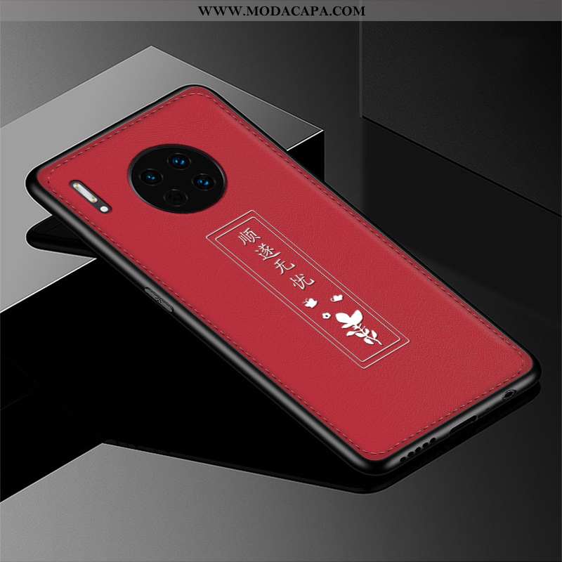 Capa Huawei Mate 30 Couro Malha Capas Telemóvel Vermelho Protetoras Cases Promoção