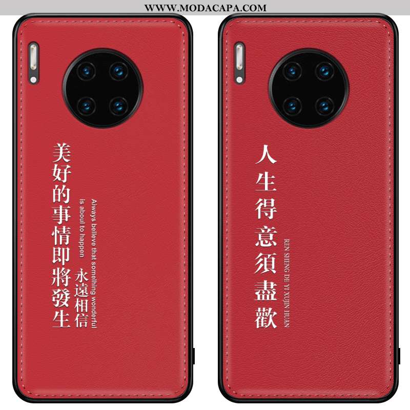 Capa Huawei Mate 30 Couro Malha Capas Telemóvel Vermelho Protetoras Cases Promoção