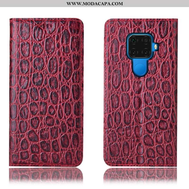 Capa Huawei Mate 30 Lite Couro Genuíno Pedras Cases Cover Antiqueda Protetoras Cor De Vinho Online
