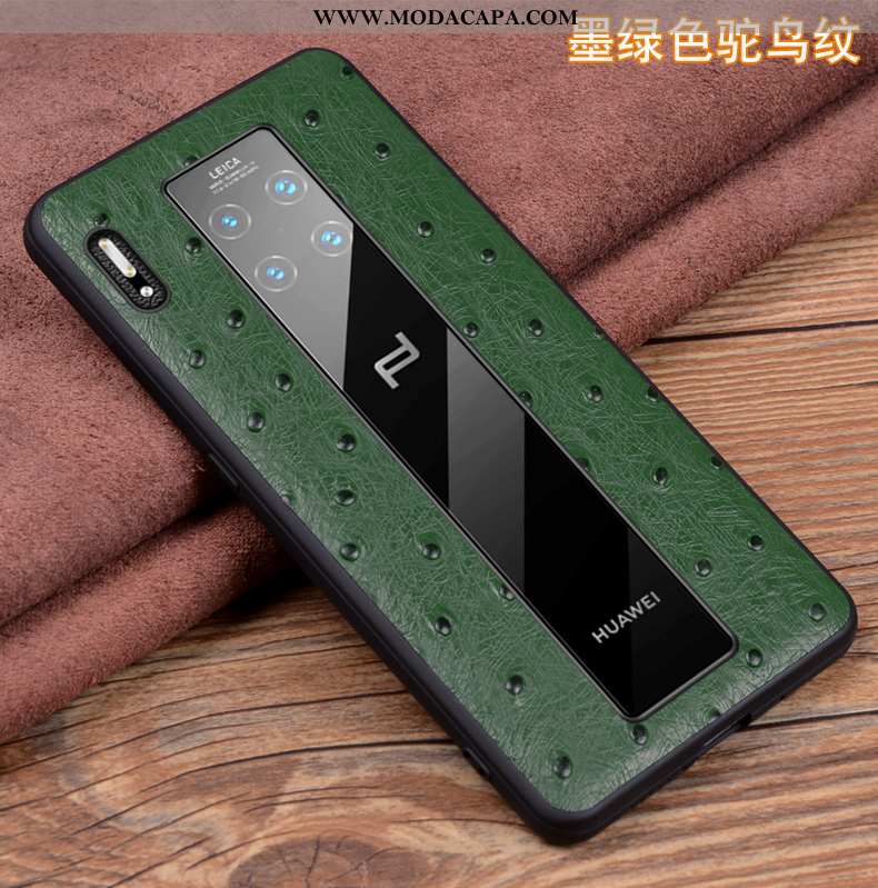 Capas Huawei Mate 30 Rs Couro Genuíno Antiqueda Cases Telemóvel Verde Protetoras Online
