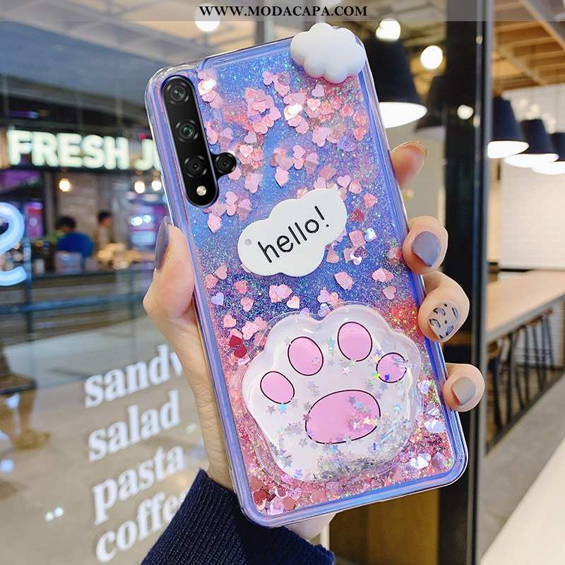 Capa Huawei Nova 5t Soft Tendencia Roxa Primavera Clara Rosa Gato Barato