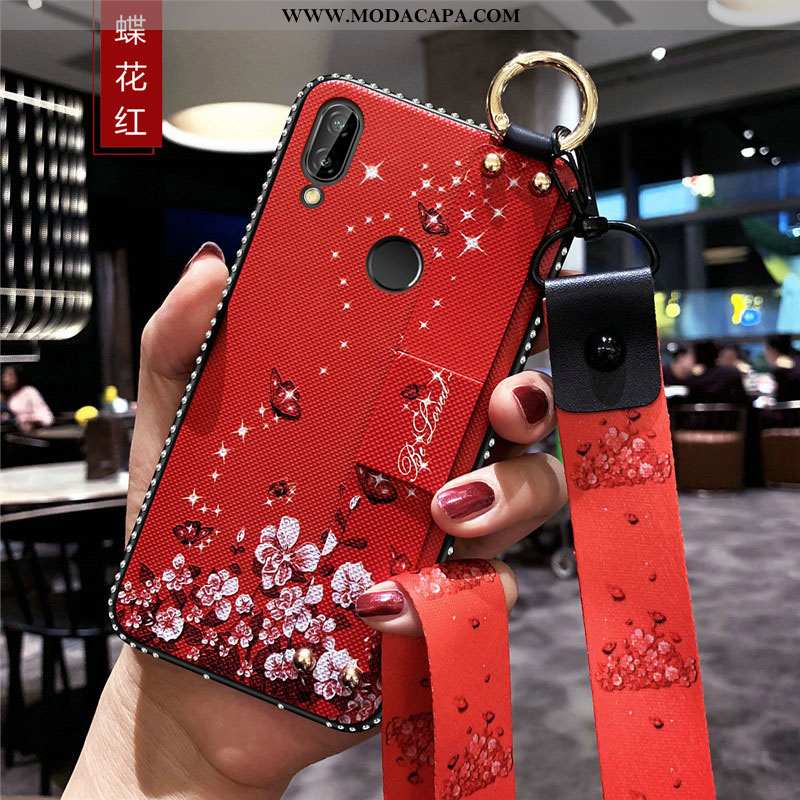 Capas Huawei P Smart+ Protetoras Telemóvel Vermelho Wrisband Cases Silicone Soft Venda