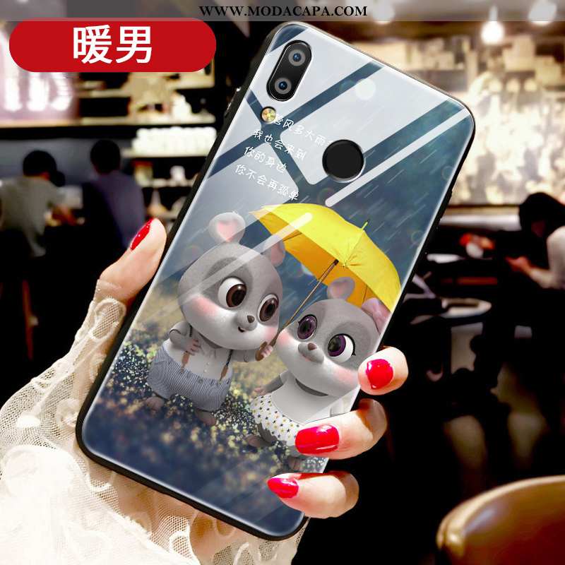 Capa Huawei P Smart+ Vidro Silicone Tendencia Telemóvel Cases Cordao Antiqueda Baratas