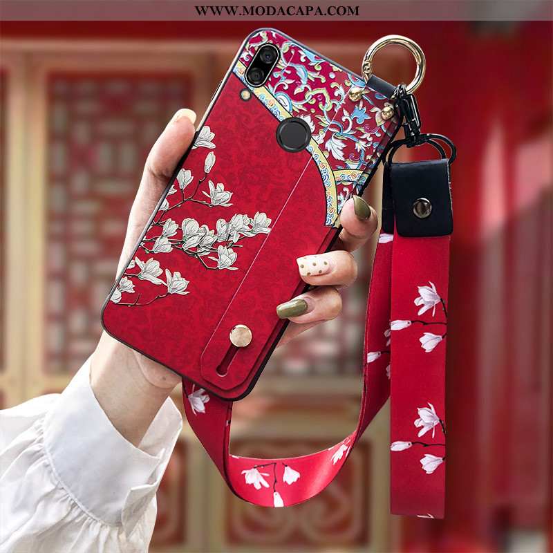 Capa Huawei P Smart+ Protetoras Tendencia Capas Silicone Rosa Soft Cordao Barato