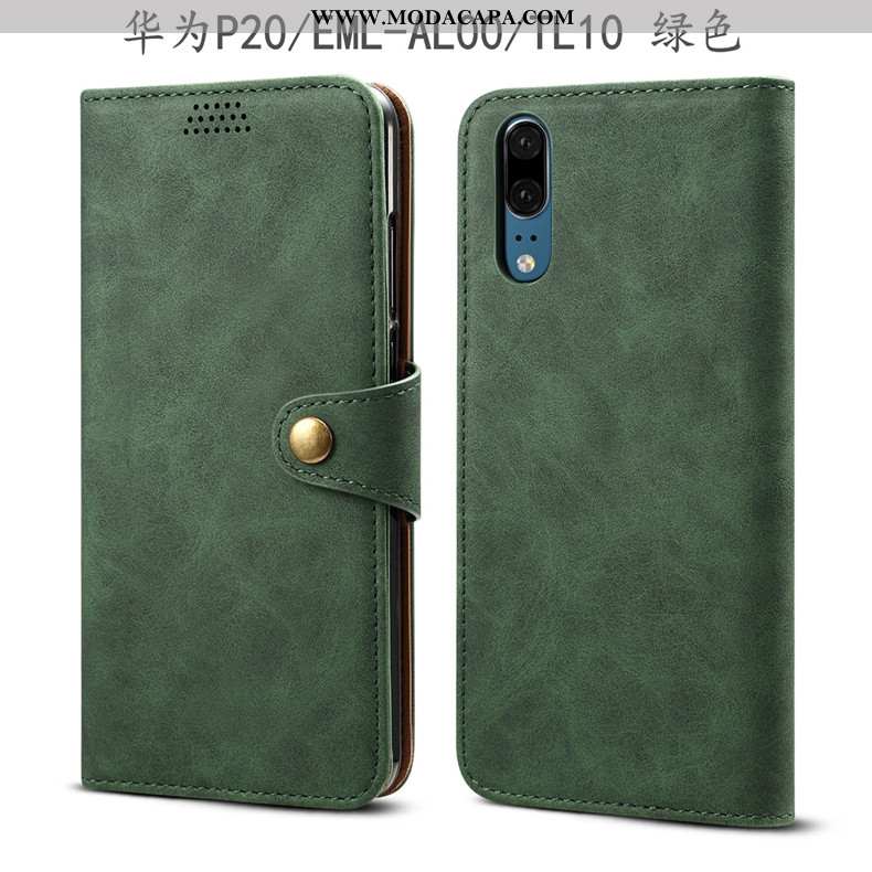 Capas Huawei P20 Couro Cases Cover Telemóvel Verde Militar Protetoras Promoção