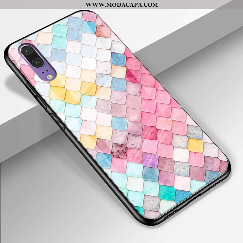 Capa Huawei P20 Vidro Colorido Personalizado Silicone Couro Legitimo Capas Desenho Animado Baratas