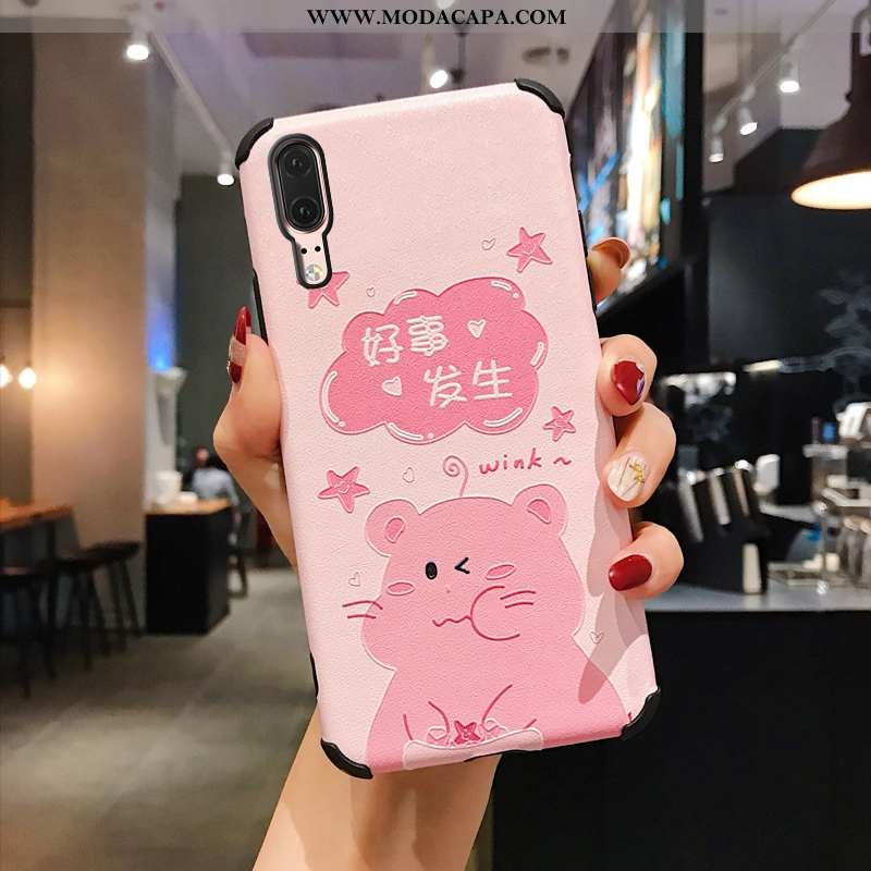 Capa Huawei P20 Tendencia Estiloso Rosa Criativas Fofas Soft Desenho Animado Promoção