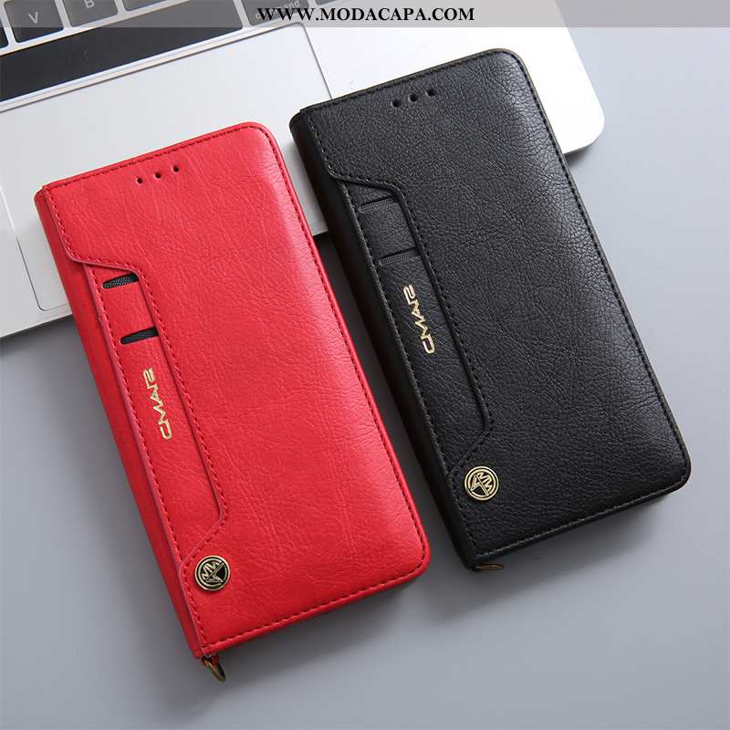 Capa Huawei P20 Couro Genuíno Protetoras Telemóvel Cases Cover Capas Vermelho Baratas