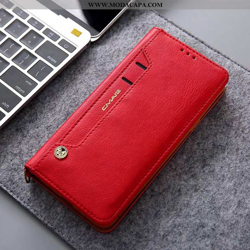 Capa Huawei P20 Couro Genuíno Protetoras Telemóvel Cases Cover Capas Vermelho Baratas