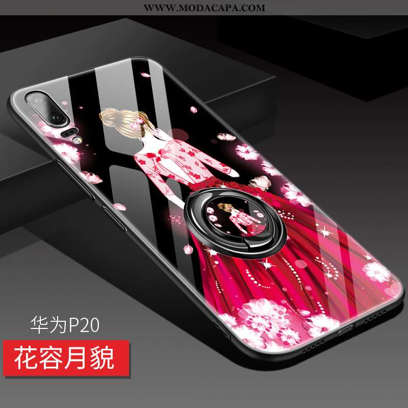 Capa Huawei P20 Criativas Vidro Malha Vermelho Tendencia Frente De Grau Barato