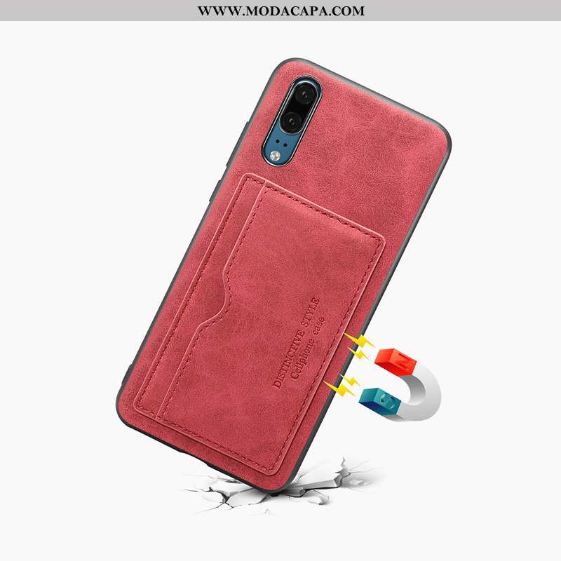 Capas Huawei P20 Couro Telemóvel Protetoras Vermelho Cases Venda