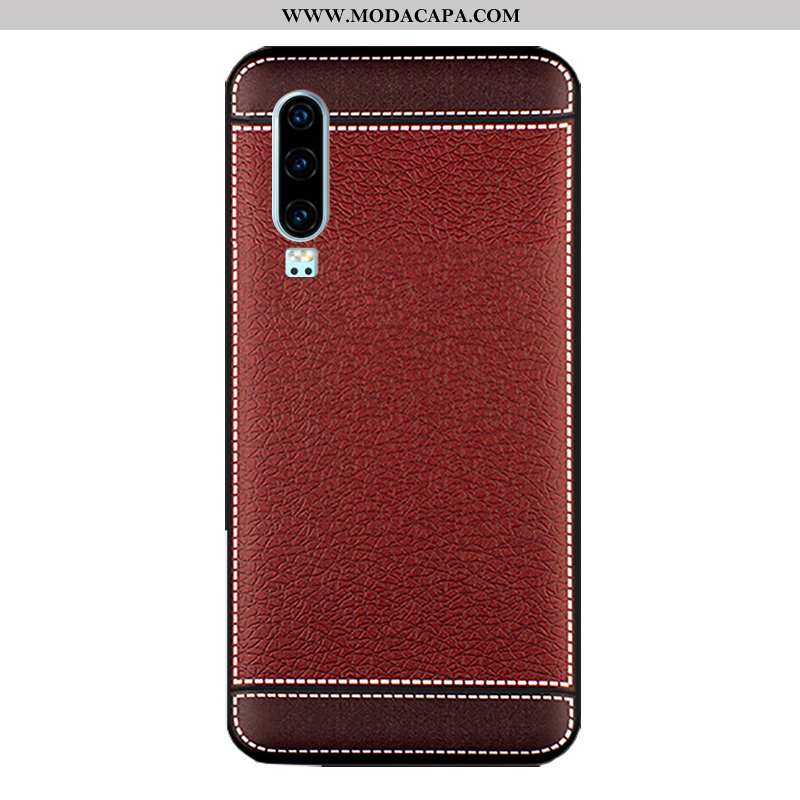 Capas Huawei P30 Couro Cases Fosco Marrom Silicone Protetoras Venda