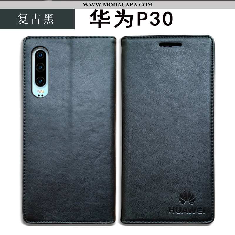 Capas Huawei P30 Couro Genuíno Antiderrapante Azul Escuro Cover Telemóvel Vermelho Online