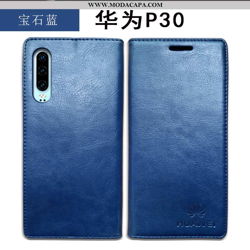 Capas Huawei P30 Couro Genuíno Antiderrapante Azul Escuro Cover Telemóvel Vermelho Online