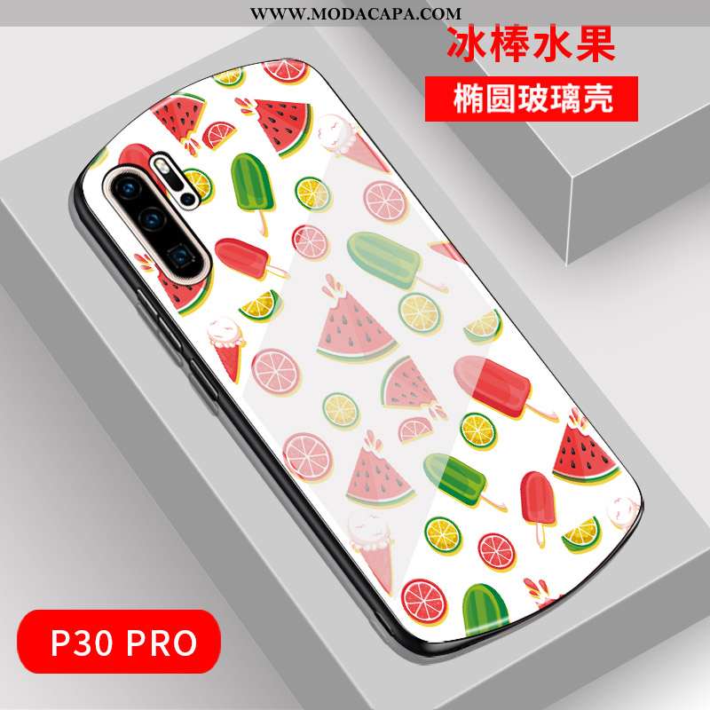 Capas Huawei P30 Pro Bonitos Rodadas Vidro Estilosas Vermelho Frente Malha Online