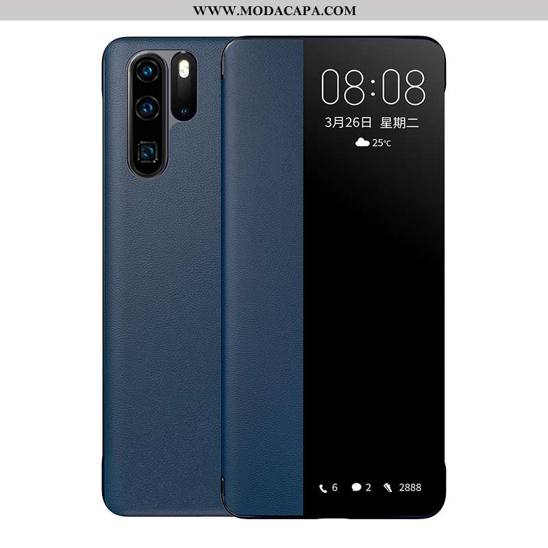 Capa Huawei P30 Pro Couro Azul Escuro De Grau Cover Negócio Telemóvel Protetoras Genuíno Baratos