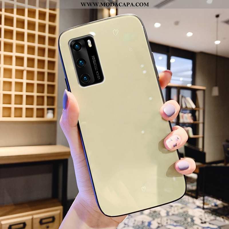 Capas Huawei P40 Vidro Casaco Telemóvel Verde Coração Protetoras Online