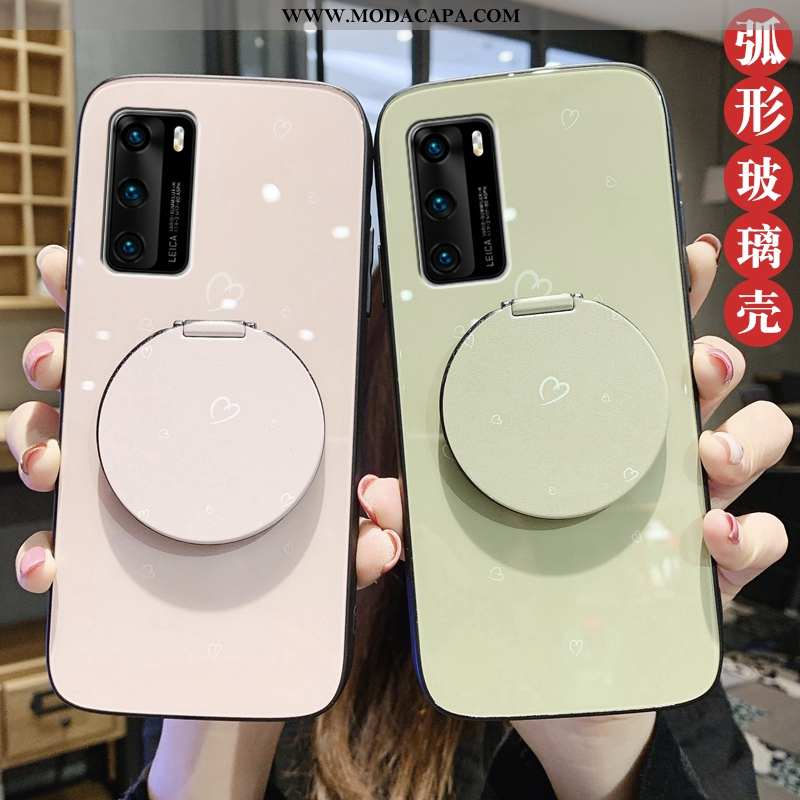 Capas Huawei P40 Vidro Casaco Telemóvel Verde Coração Protetoras Online