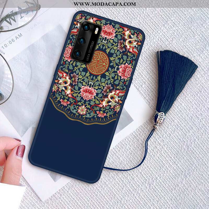 Capa Huawei P40 Protetoras Midi Criativas Azul Escuro Cases Pintado Soft Baratos