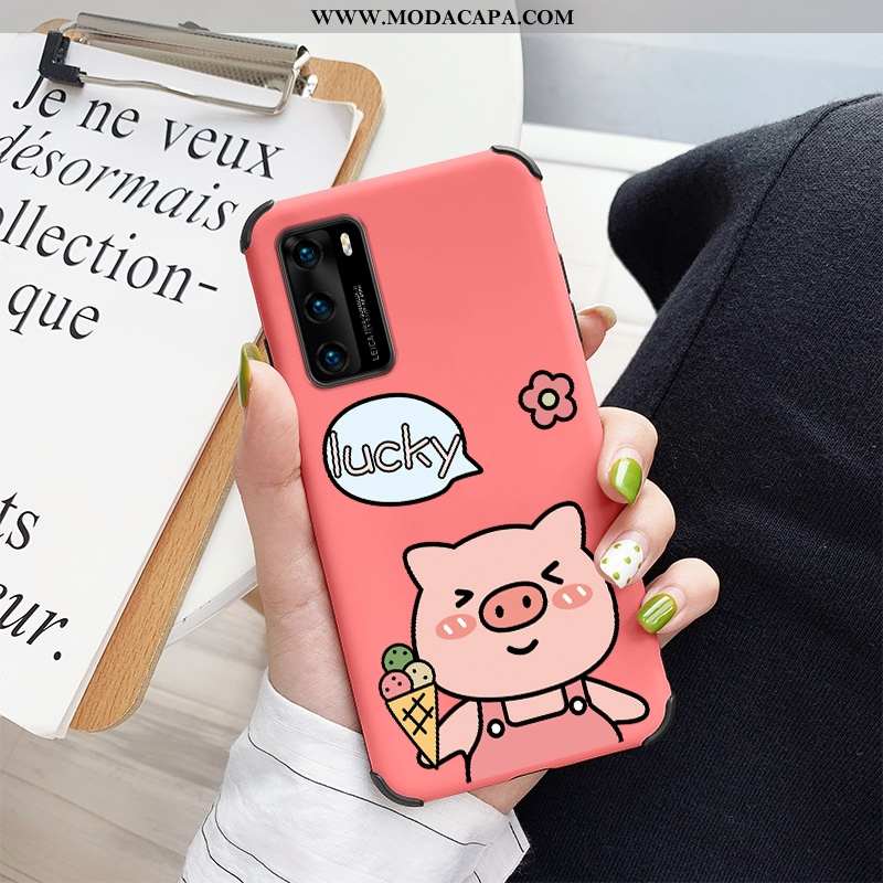 Capa Huawei P40 Desenho Animado Vermelho Silicone Protetoras Casal Telemóvel Cases Online