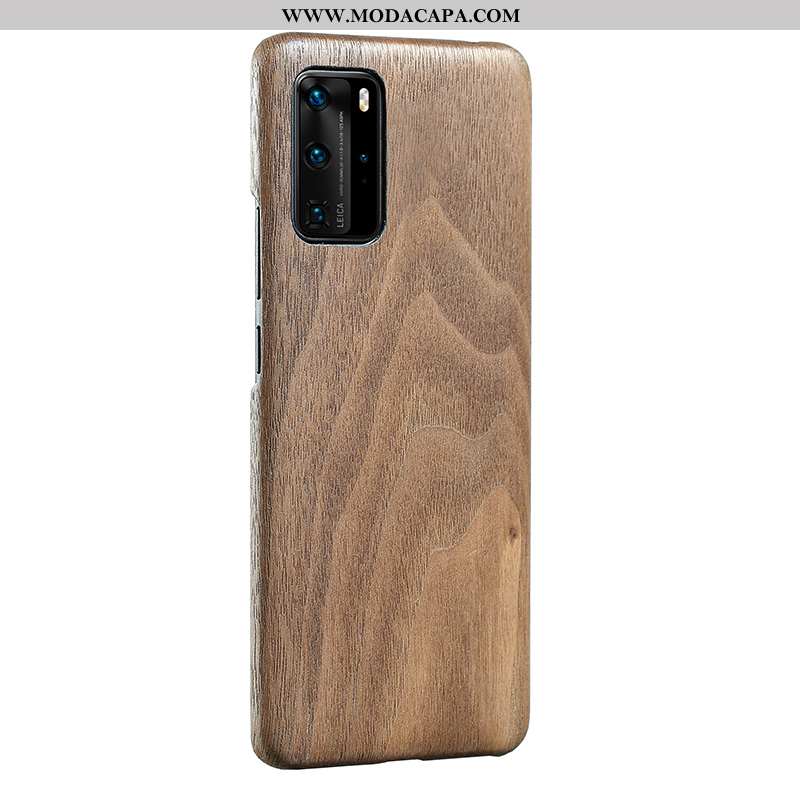 Capas Huawei P40 Madeira Super Antiqueda Cases Telemóvel Marrom Slim Baratas