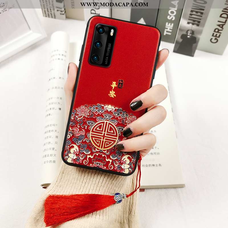 Capas Huawei P40 Protetoras Telemóvel Cases Soft Vermelho Cola Baratas