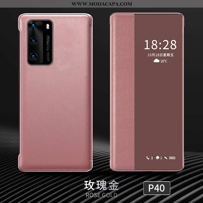 Capa Huawei P40 Criativas Completa Couro Inteligente Rosa Cover Antiqueda Venda