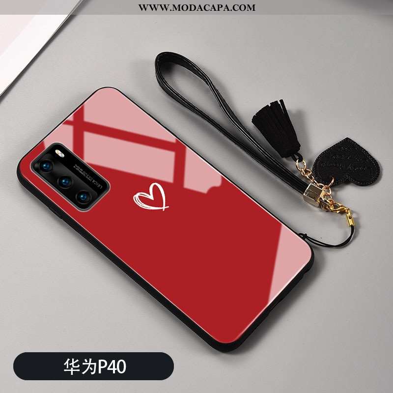 Capas Huawei P40 Vidro Personalizado Silicone Coração Preto Protetoras Venda