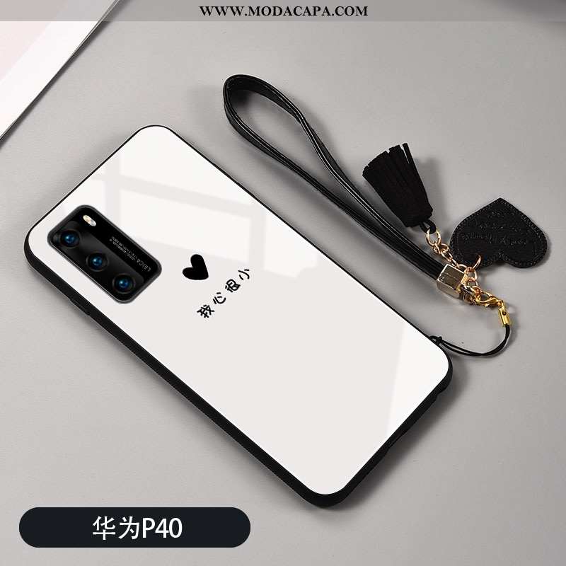 Capas Huawei P40 Silicone Branco Pequena Vidro Coração Protetoras Antiqueda Online