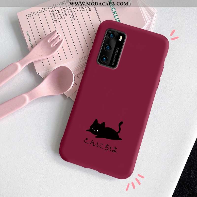 Capa Huawei P40 Super Completa Vermelho Capas Gato Preto Fosco Comprar