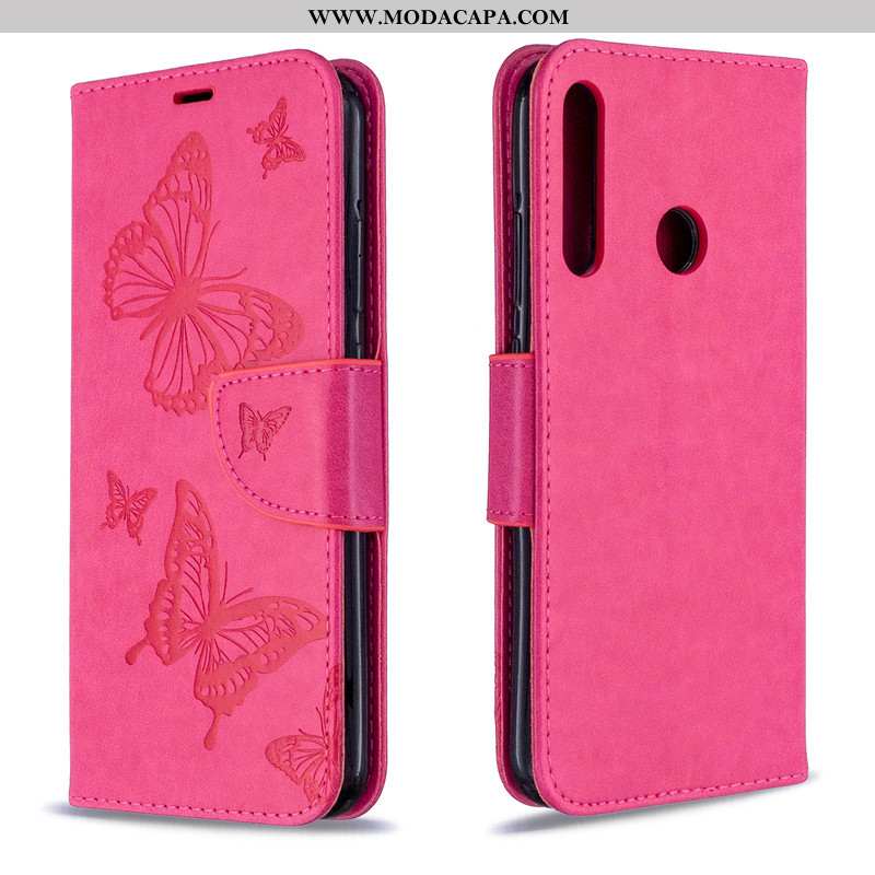 Capa Huawei P40 Lite E Couro Cases Florido Capas Vermelho Protetoras Cover Baratos