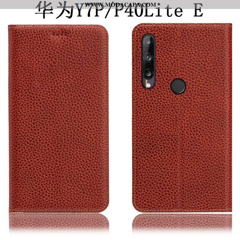 Capa Huawei P40 Lite E Couro Genuíno Protetoras Cases Cover Completa Marrom Telemóvel Comprar