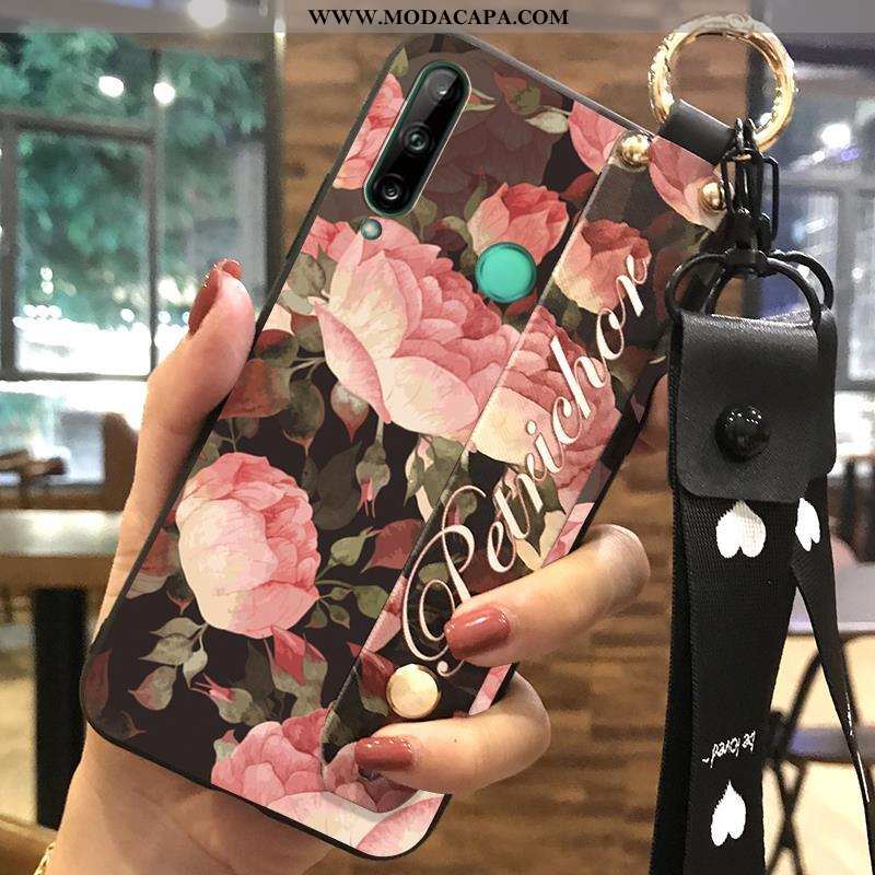 Capa Huawei P40 Lite E Cordao Cases Telemóvel Florido Rosa Protetoras Soft Venda