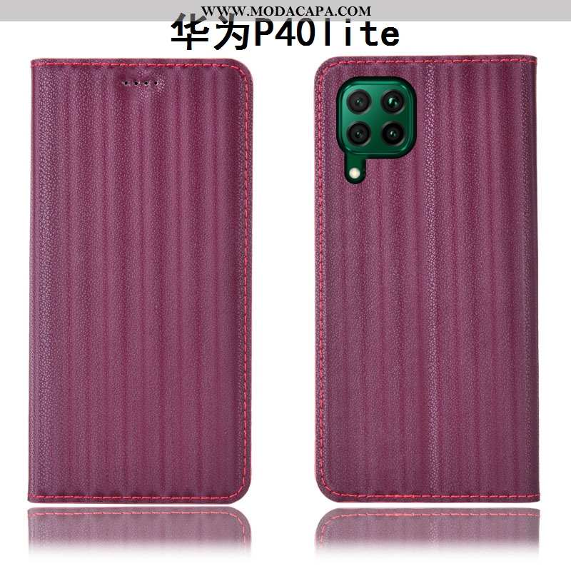 Capa Huawei P40 Lite Couro Legitimo Cover Completa Capas Telemóvel Gradiente Cor De Vinho Promoção