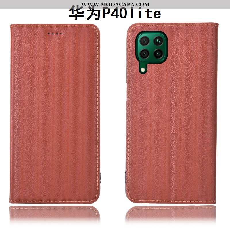 Capa Huawei P40 Lite Couro Legitimo Cover Completa Capas Telemóvel Gradiente Cor De Vinho Promoção