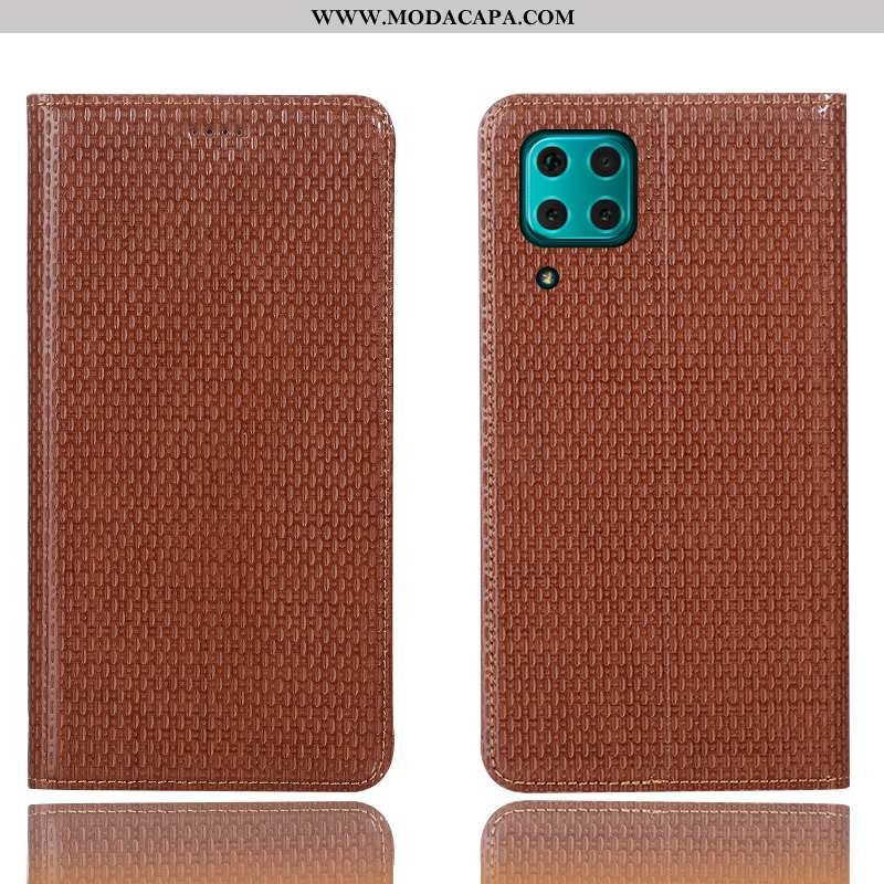 Capa Huawei P40 Lite Couro Genuíno Cover Protetoras Cases Telemóvel Marrom Capas Venda