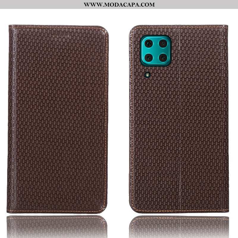 Capa Huawei P40 Lite Couro Genuíno Cover Protetoras Cases Telemóvel Marrom Capas Venda