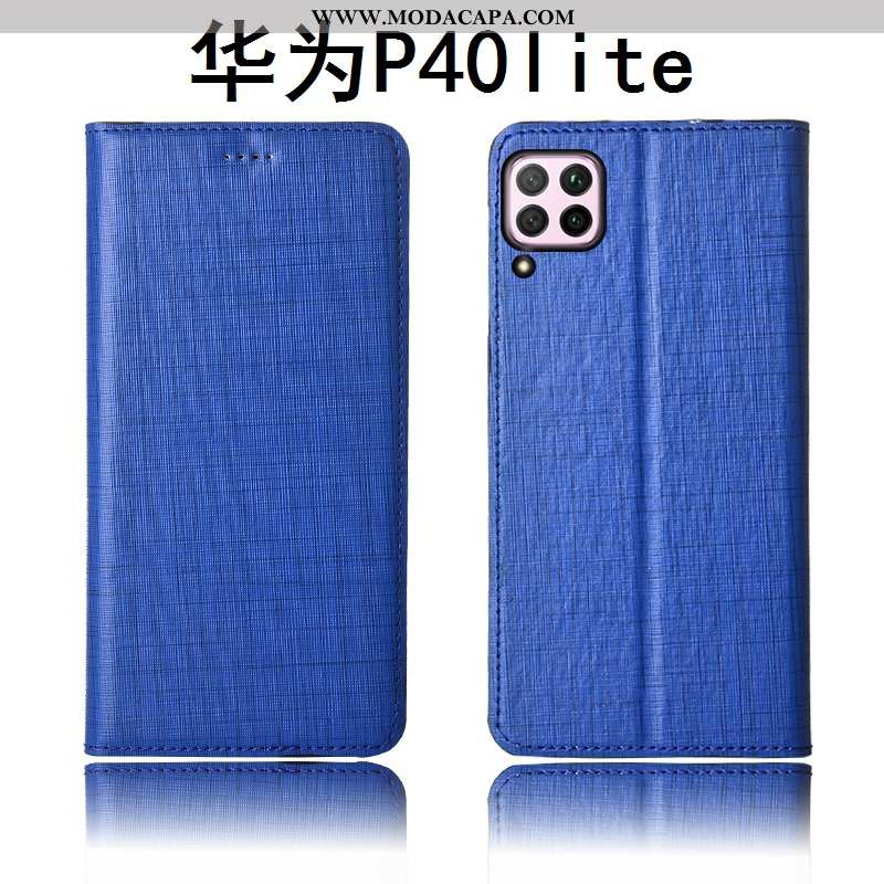 Capas Huawei P40 Lite Soft Dupla Telemóvel Protetoras Azul Escuro Couro Genuíno Venda