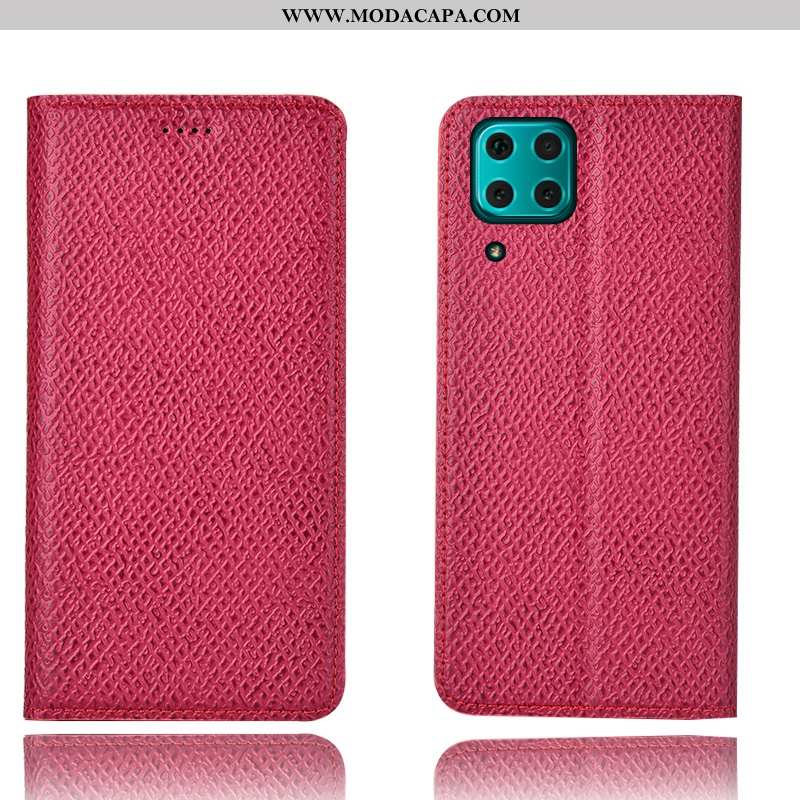 Capas Huawei P40 Lite Protetoras Cases Couro Legitimo Vermelho Telemóvel Malha Antiqueda Baratas