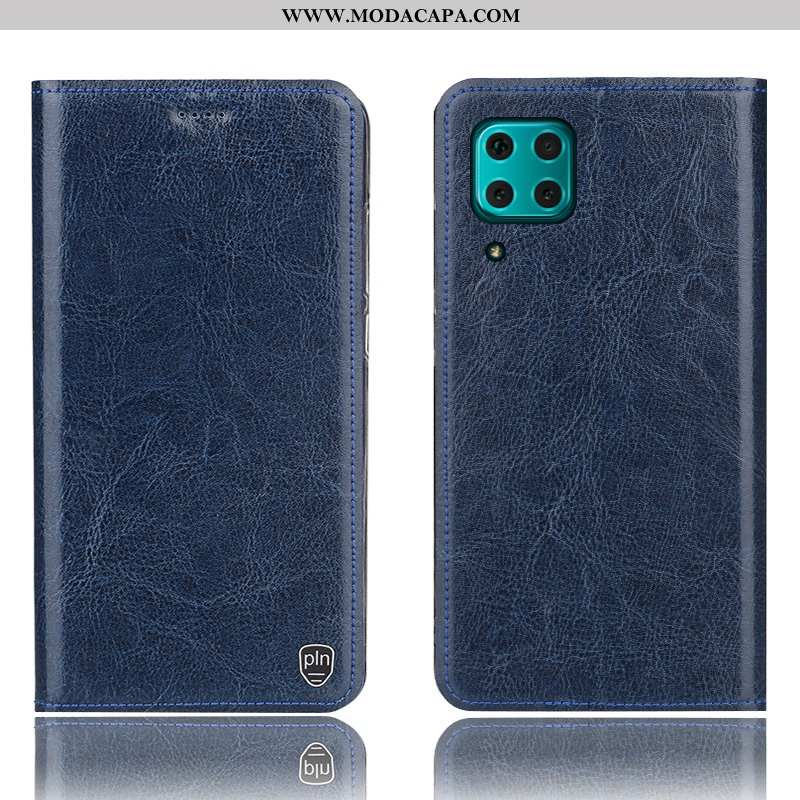 Capa Huawei P40 Lite Couro Legitimo Protetoras Telemóvel Cases Capas Azul Escuro Cover Venda