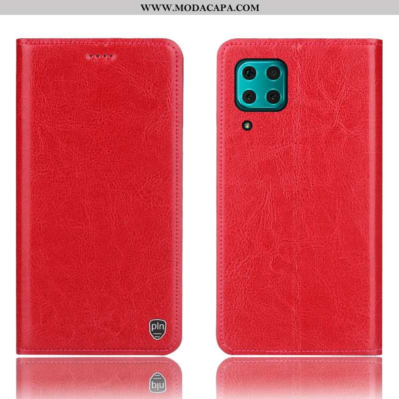 Capa Huawei P40 Lite Couro Legitimo Protetoras Telemóvel Cases Capas Azul Escuro Cover Venda