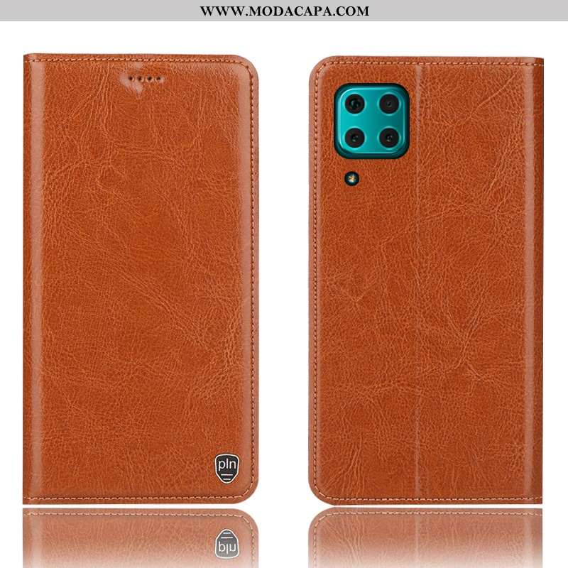 Capa Huawei P40 Lite Couro Legitimo Protetoras Telemóvel Cases Capas Azul Escuro Cover Venda