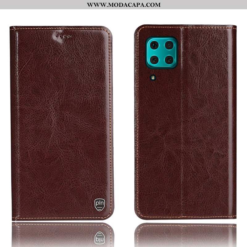 Capa Huawei P40 Lite Couro Legitimo Protetoras Telemóvel Cases Capas Azul Escuro Cover Venda