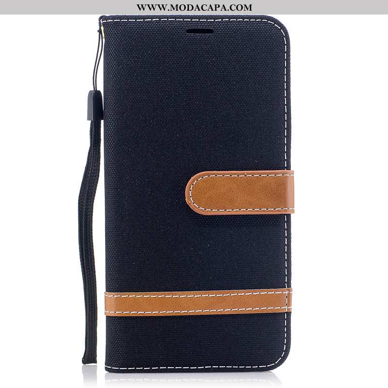 Capas Huawei P40 Lite Protetoras Couro Azul Escuro Cover Telemóvel Denim Barato