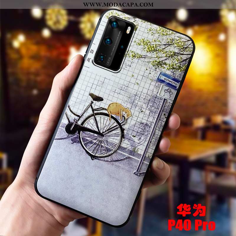 Capa Huawei P40 Pro Fosco Catinet Capas Antiderrapante Silicone Telinha Desenho Animado Promoção