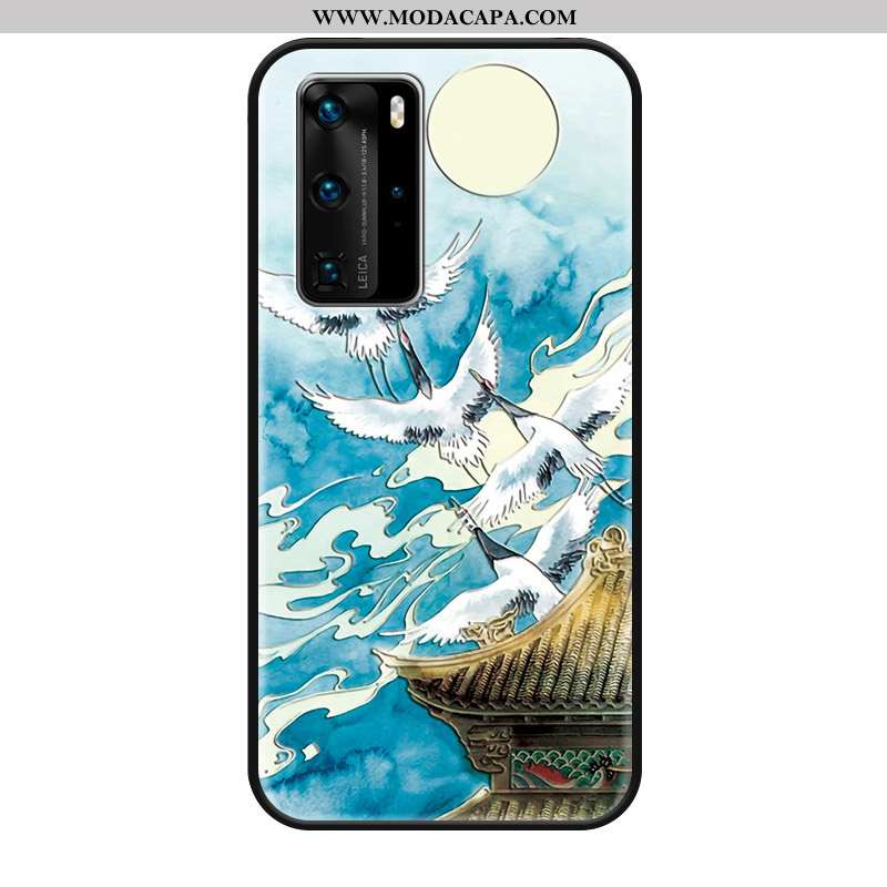 Capa Huawei P40 Pro Protetoras Cases Azul Tendencia Telemóvel Antiqueda Retro Barato