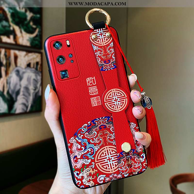 Capas Huawei P40 Pro Slim Cases Wrisband Vermelho Telemóvel Antiqueda Super Venda