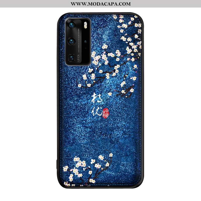 Capa Huawei P40 Pro Protetoras Couro Telemóvel Capas Tendencia Midi Azul Escuro Baratos