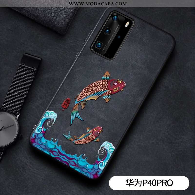 Capa Huawei P40 Pro Couro Protetoras Mullet Personalizado Silicone Antiqueda Preto Online